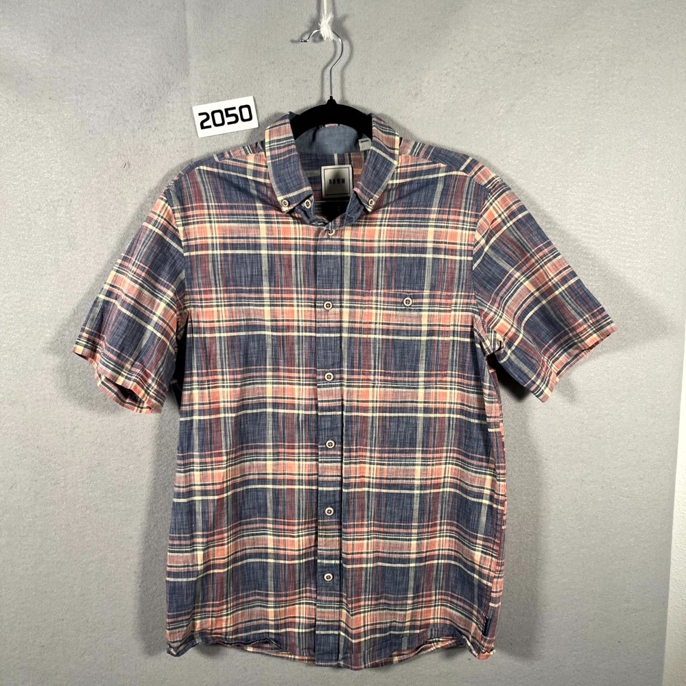 Rowm Shirt Mens Small Multicolor Plaid Textured Short Sleeve Button Down Casual.